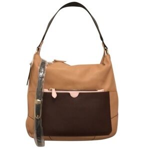NWT orYANY Adele Colorblock Beige Brown Leather Hobo Bag